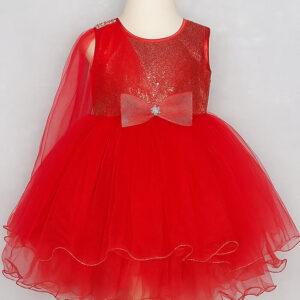 Red Princess | Glitter Bow Net Frock for Girls (1–4 Years)